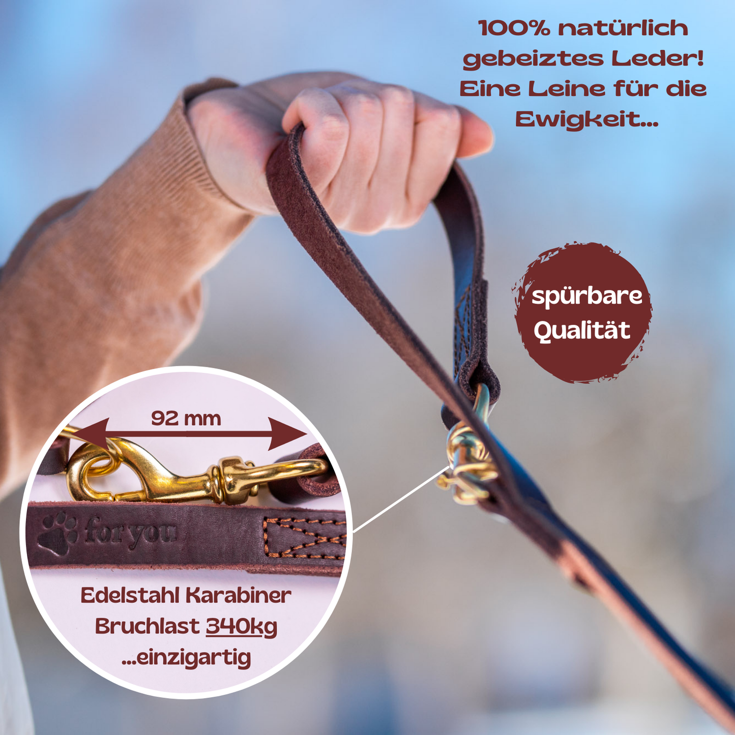 foryou® Jagd Führleine, die perfekte Leder Hundeleine für Jäger - Made in Germany