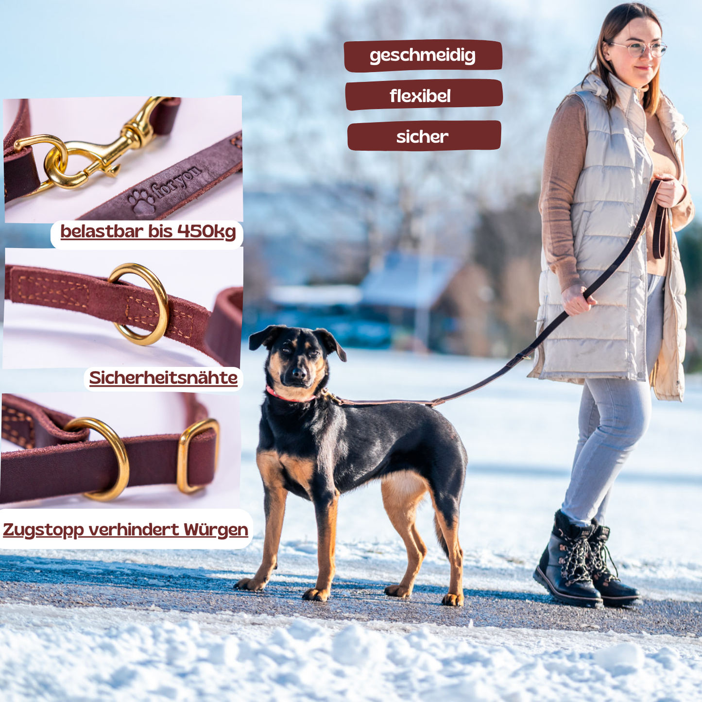 foryou® Jagd Führleine, die perfekte Leder Hundeleine für Jäger - Made in Germany