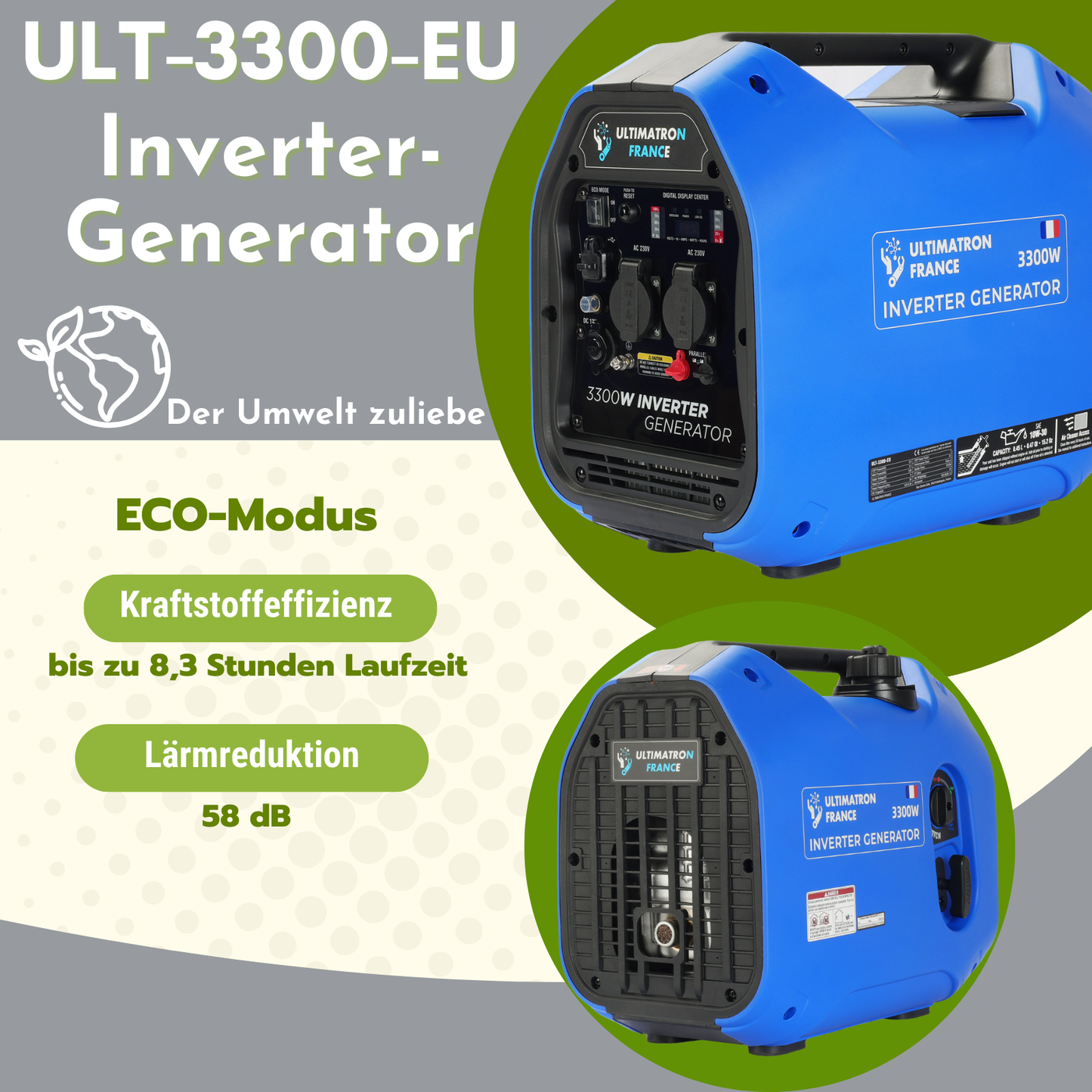 ULT-3300 Inverter Stromgenerator 3300W - 21kg - Benzin-Stromerzeuger - Notstromaggregat