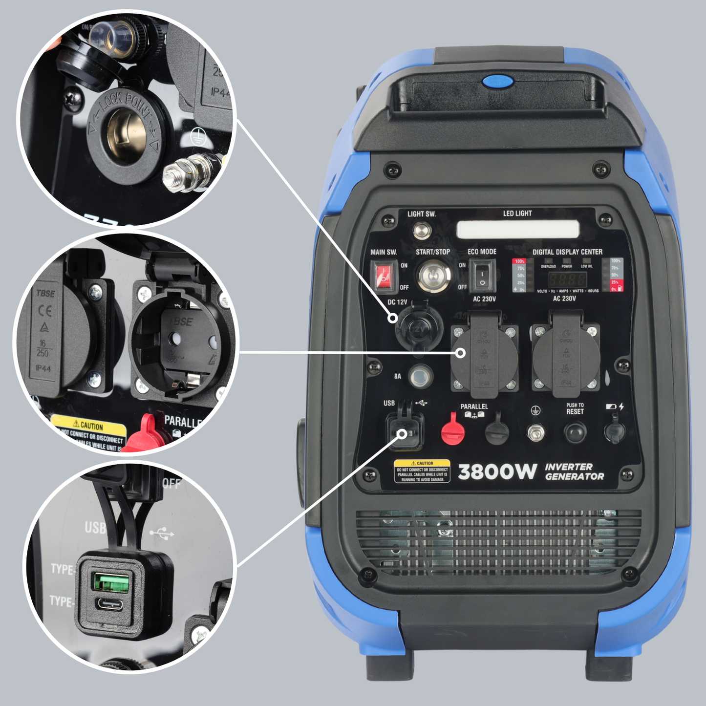 ULT-3800 Inverter Stromgenerator 3800W - 27kg - Benzin-Stromerzeuger - Notstromaggregat - mit Elektrostarter