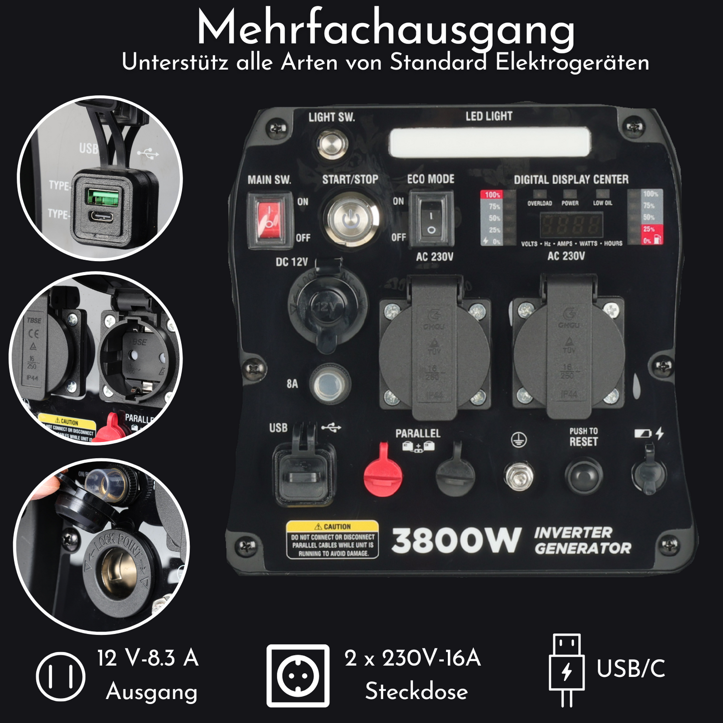ULT-3800 Inverter Stromgenerator 3800W - 27kg - Benzin-Stromerzeuger - Notstromaggregat - mit Elektrostarter