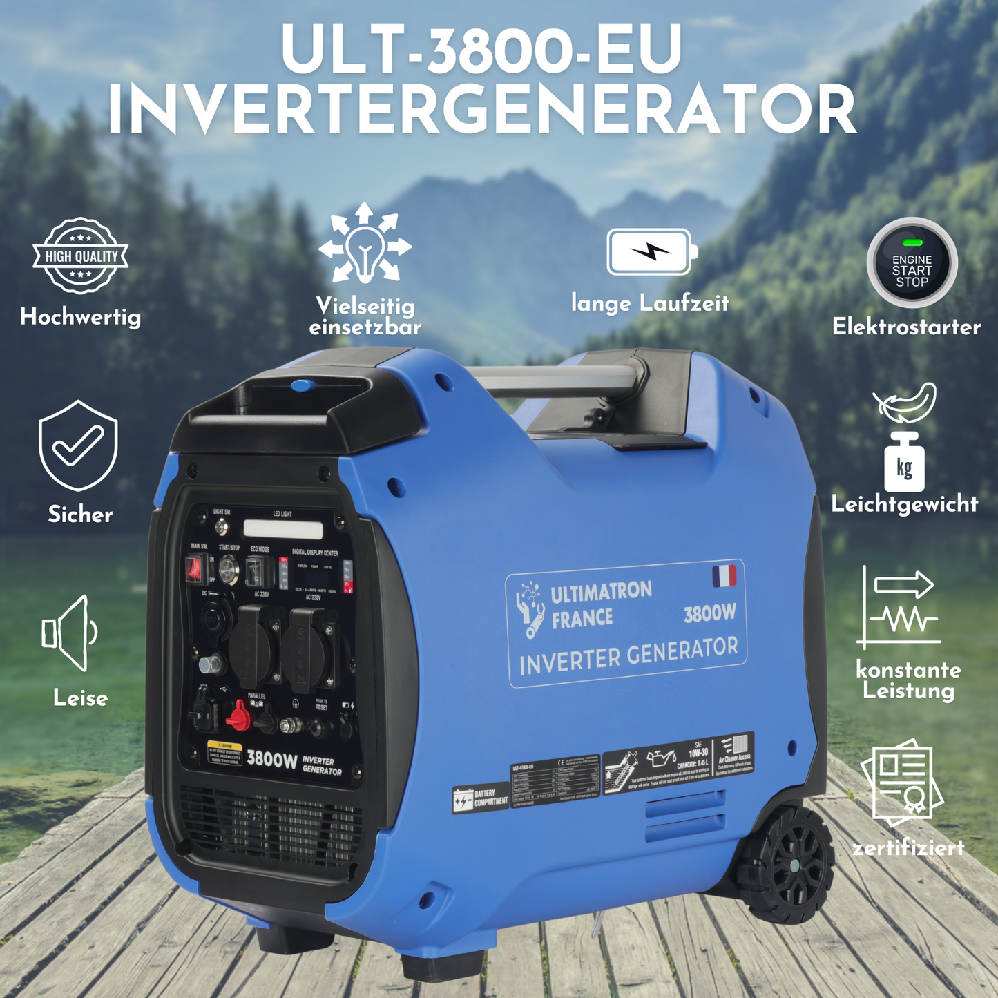ULT-3800 Inverter Stromgenerator 3800W - 27kg - Benzin-Stromerzeuger - Notstromaggregat - mit Elektrostarter