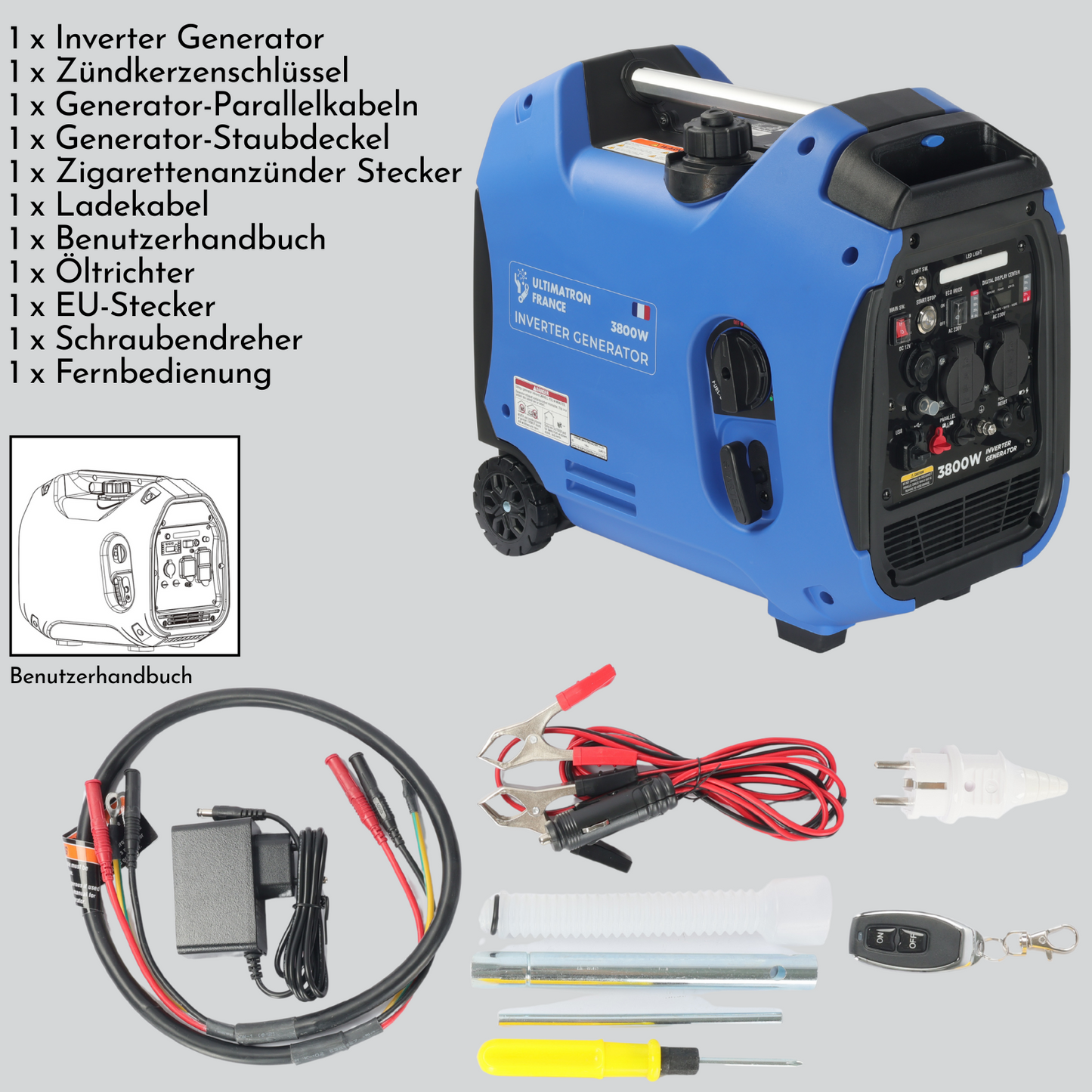 ULT-3800 Inverter Stromgenerator 3800W - 27kg - Benzin-Stromerzeuger - Notstromaggregat - mit Elektrostarter
