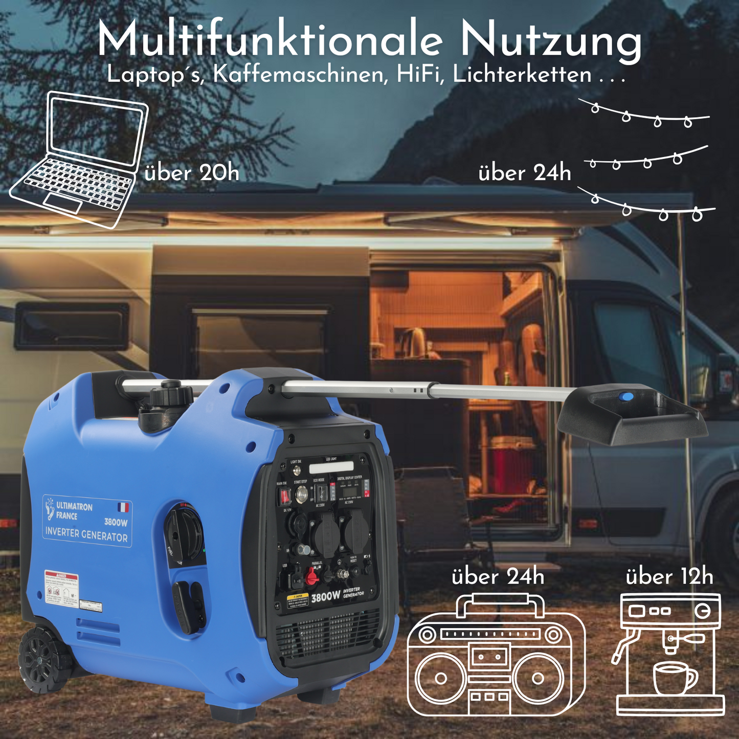 ULT-3800 Inverter Stromgenerator 3800W - 27kg - Benzin-Stromerzeuger - Notstromaggregat - mit Elektrostarter