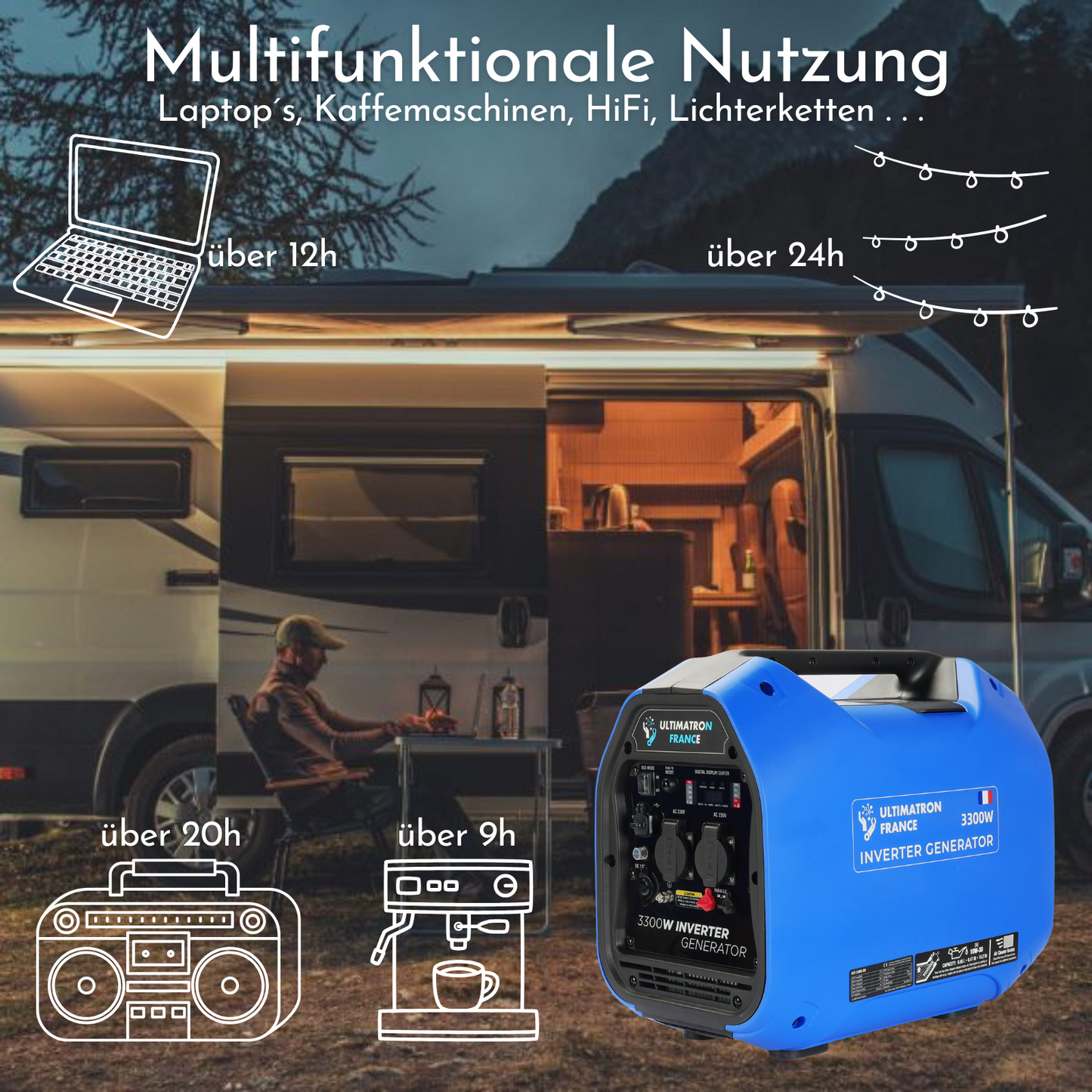 ULT-3300 Inverter Stromgenerator 3300W - 21kg - Benzin-Stromerzeuger - Notstromaggregat